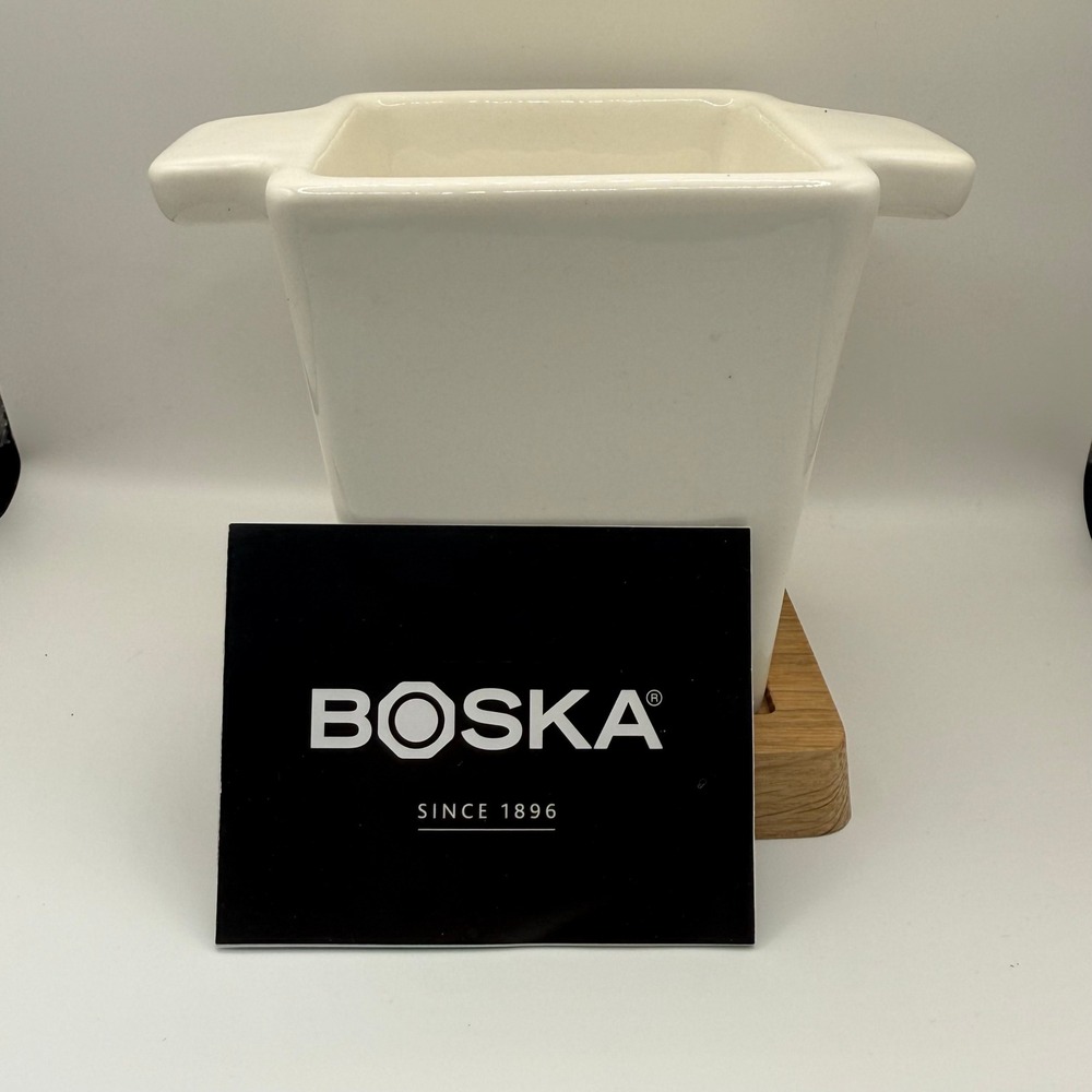 Boska Tapas Fondue Bianco‎ Ceramic Cheese Fondue Oak Wood Base White incomplete